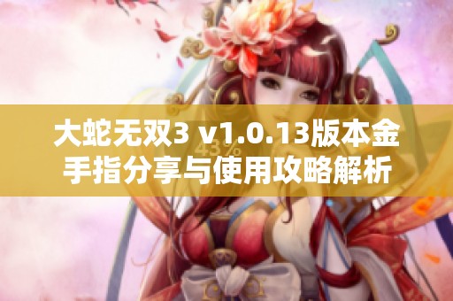 大蛇无双3 v1.0.13版本金手指分享与使用攻略解析